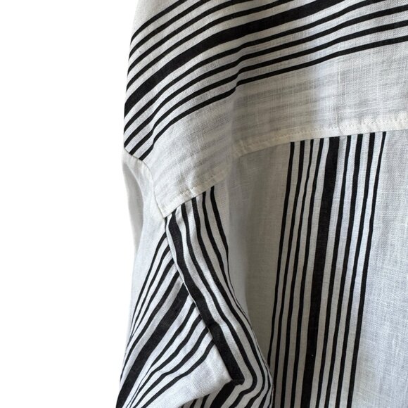 H&M Linen Popover Shirt Tunic Oversized Band Collar Dropped Shoulders Wide Cuffs - Picture 13 of 16